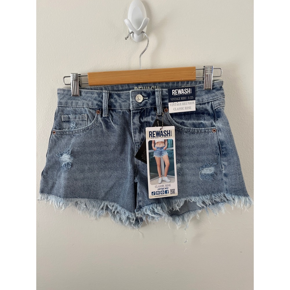 Rewash Vintage Midi Denim Shorts Vintage Reunion Classic Rise Blue Size 1/25 NWT